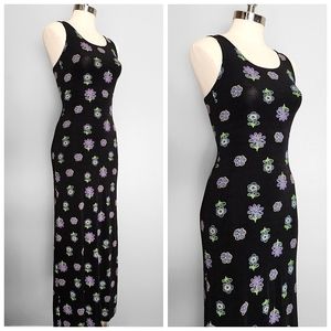 Vintage Y2K Stretchy Black Floral Maxi Dress
